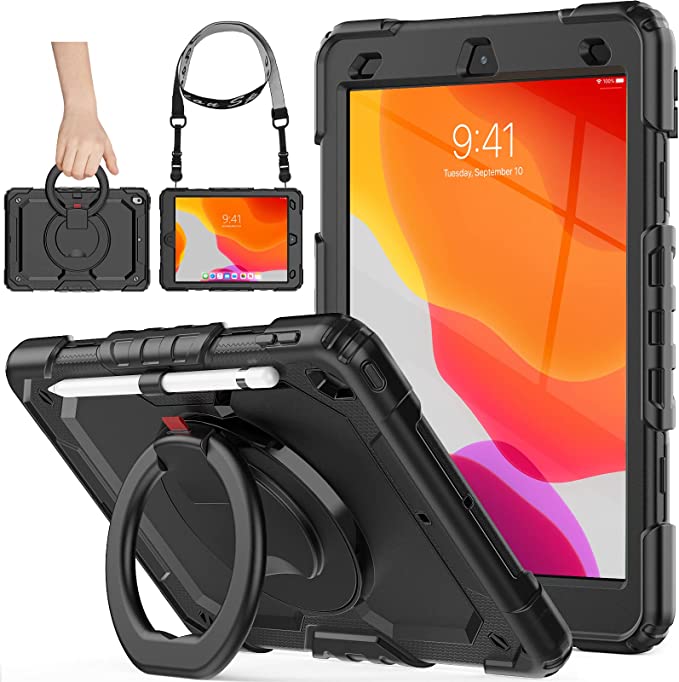 SEYMAC stock Custodia per iPad 9a/8a/7a Generazione 10,2'' 2021/2020/2019, Custodia Antiurto con Proteggi Schermo, Portamatite, Supporto Pieghevole, Custodia per iPad 10,2'', Camo Rosa